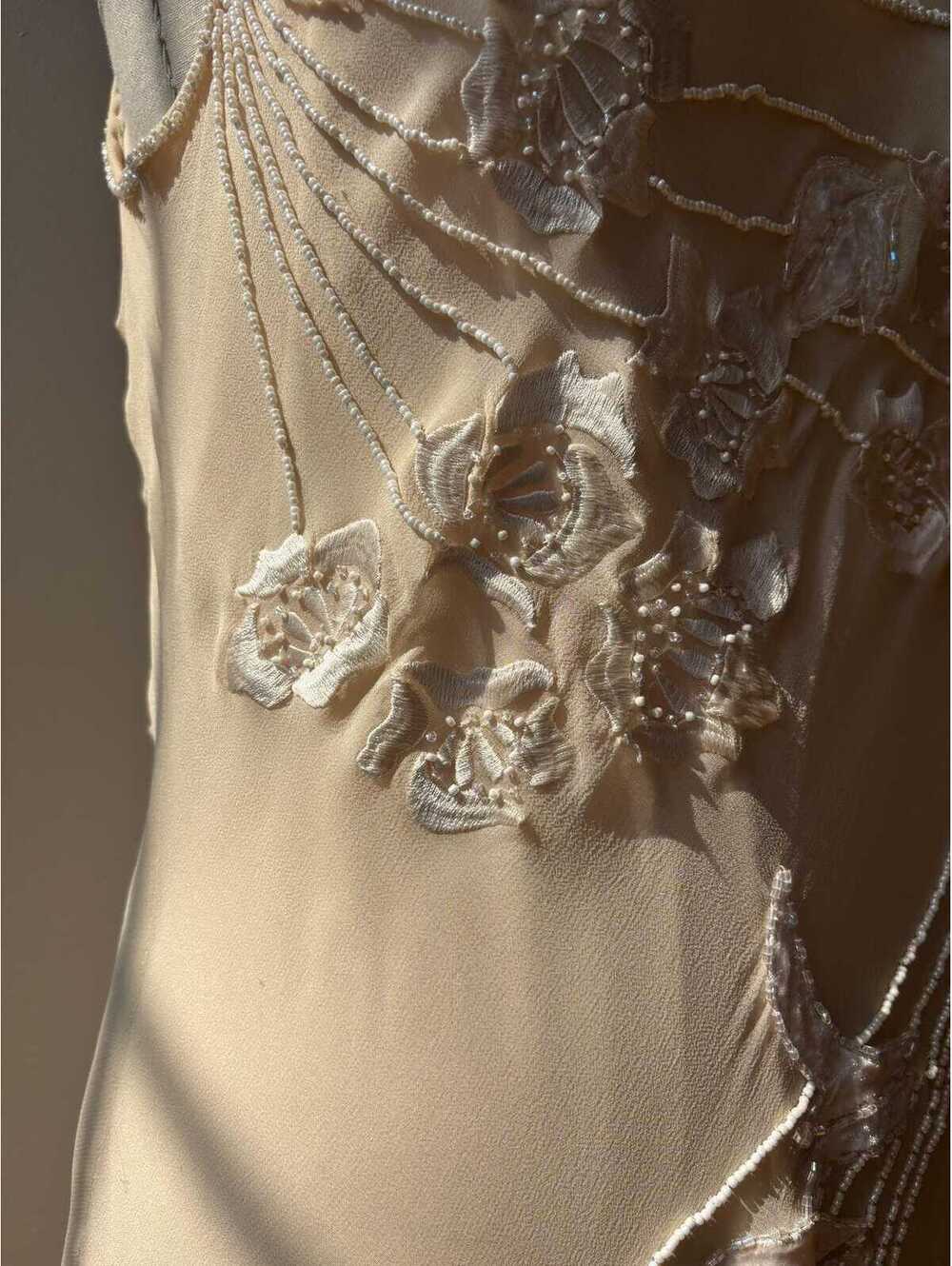 Vintage 1990s Sue Wong Ivory Embroidered Beaded Silk Chiffon Gown - Picture 7 of 9